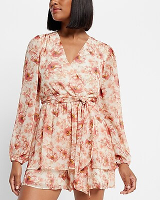 Floral Ruffle Wrap Front Romper | Express