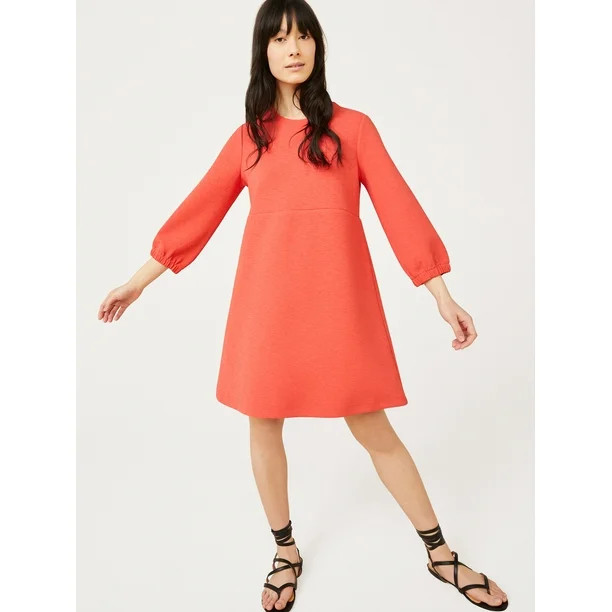 Free Assembly Women's Swing Dress with 3/4th-Sleeves | Walmart (US)