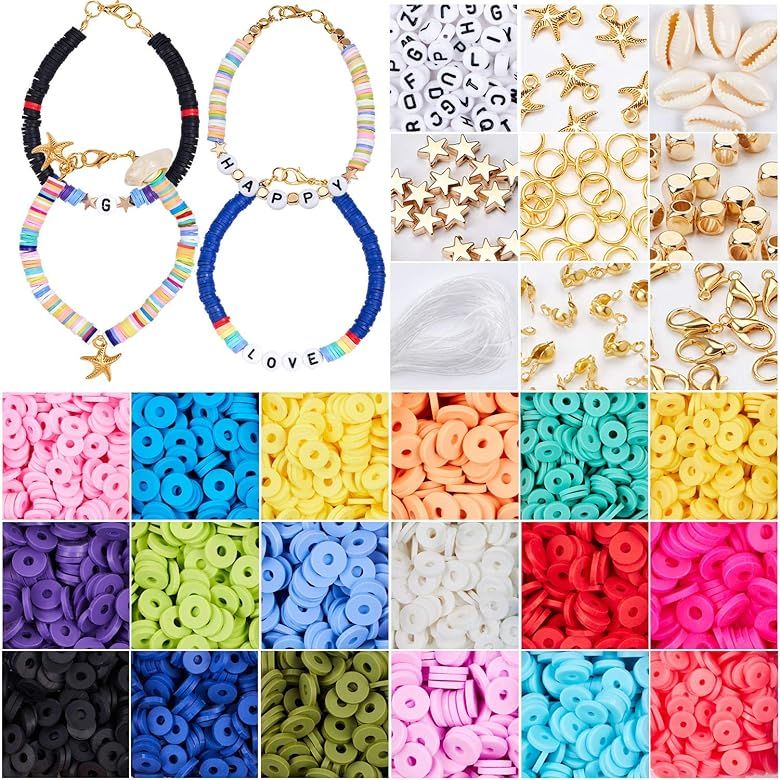 GOLRAY 4800 Pcs Flat Round Polymer Clay Spacer Beads for Jewelry Making Bracelets Necklace Earrin... | Amazon (US)