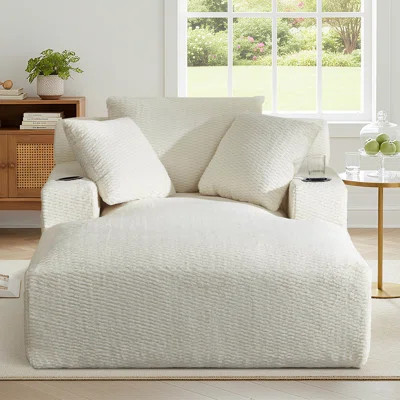 49.2" Oversized Chaise Lounge Chair Upholstered Sleeper Sofa With Cup Holder And Side Pocket - No Assembly Required | Wayfair North America