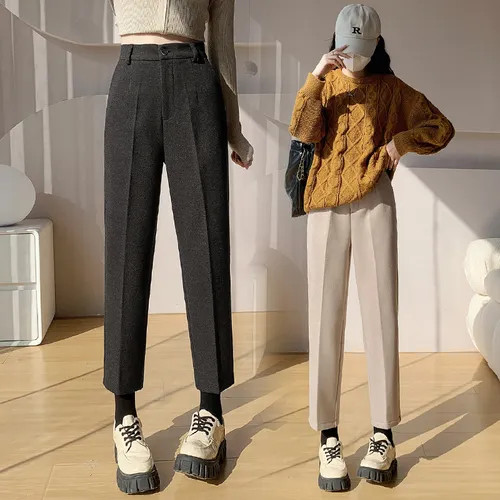 Jaqmine - High-Waist Plain Woolen Dress Pants | YesStyle Global