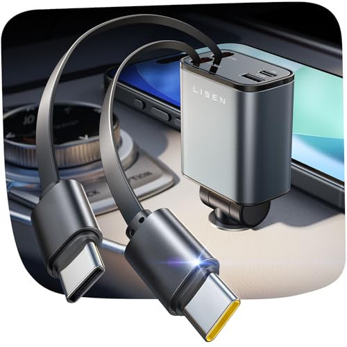 LISEN for iPhone 16 Car Charger Fast Charging 69W Retractable Car Charger with Dual Type C Cables USB C Car Charger Adapter for 17 iPhone 15 Pro Max, Samsung Galaxy S25, iPad Air, Google Pixel 10 Pro | Amazon (US)