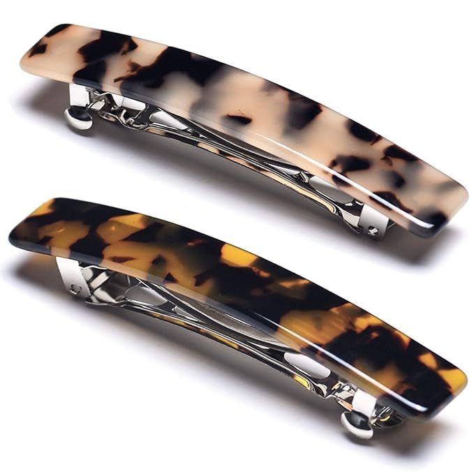 2PCS French Design Hair Barrette Tortoise Shell Celluloid Rectangle Hair Clips for Women Small | Amazon (US)