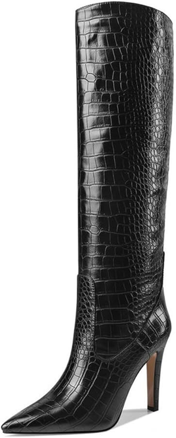LEMUTISME Women's Classic Pointed Toe Stitchcraft Slouchy Wide Calf Slip On Elegant Stiletto High... | Amazon (US)