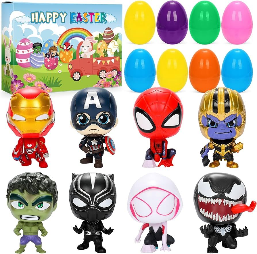 Rokjoi Easter Eggs with Toys Inside - 8 Pack Hero Action Figures Eggs Prefilled Plastic Easter Eg... | Amazon (US)