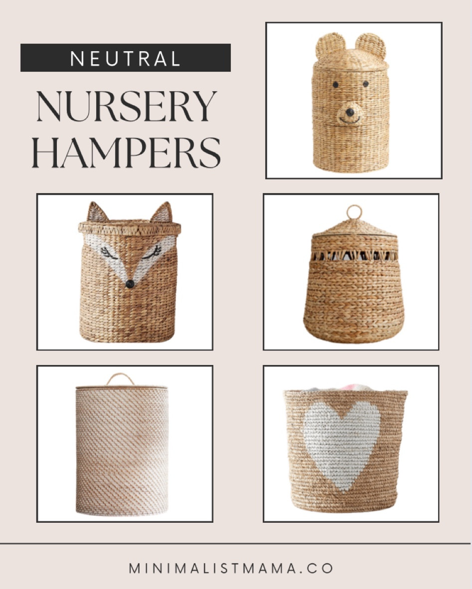 Minimalist nursery hampers include heart basket, white washed hamper, fox hamper, bear hamper, and boho hamper.

Wicker basket, wicker hamper, rattan hamper, neutral basket, neutral hamper, nursery hamper, nursery basket, minimalist nursery, neutral nursery

#LTKhome #LTKkids #LTKbaby