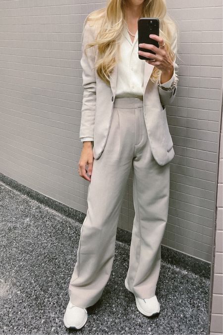 Airport fit—business chic meets comfort ✈️ obsessed with the Abercrombie Sloan pants 🙌🏼 they are as comfortable as sweat pants, but look way better. I have 2 pairs in 2 different sizes—my true size fits well before eating, after eating they feel a bit snug. My other pair I ordered one size up and fits great at all times—many reviews said they sized up as well so that’s what I’d recommend; blazer is sold out but linked similar one

Travel outfit, what to pack for Europe, wide leg pants, tailored pants, silk shirt, waterproof tennis shoes

#LTKstyletip #LTKunder100 #LTKtravel
