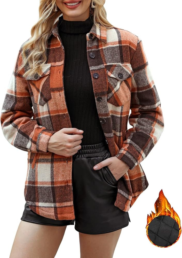 GRAPENT Women's Oversized Plaid Button Down Shirt Quilted Lined Shacket Jacket | Amazon (US)
