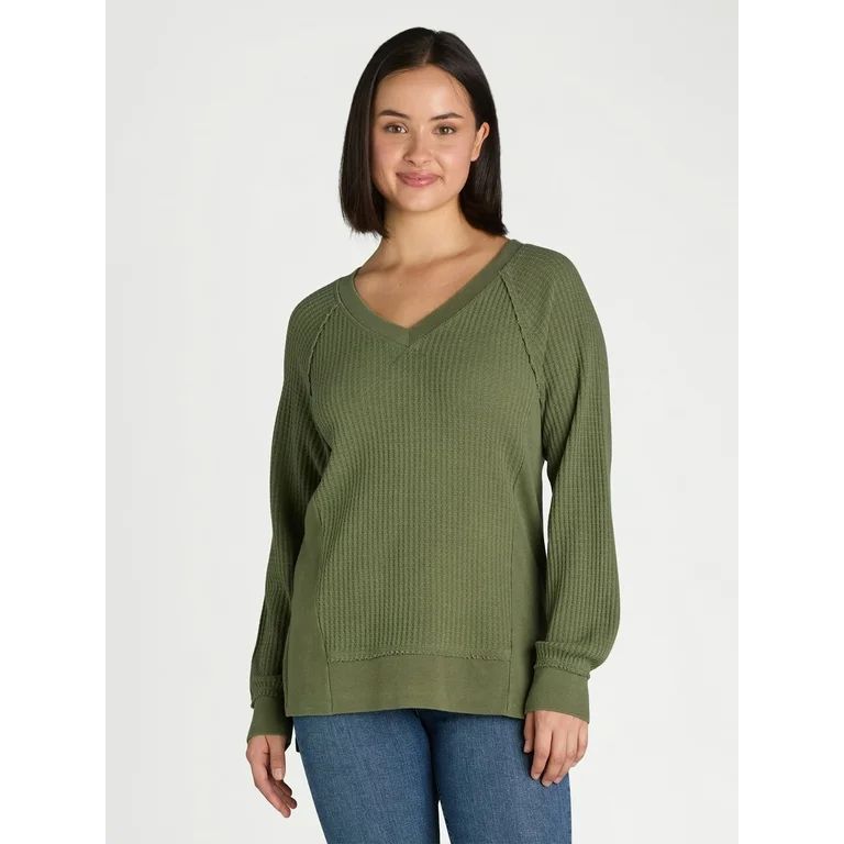 Time and Tru Women's Waffle Knit Sweatshirt, Sizes XS-XXXL | Walmart (US)