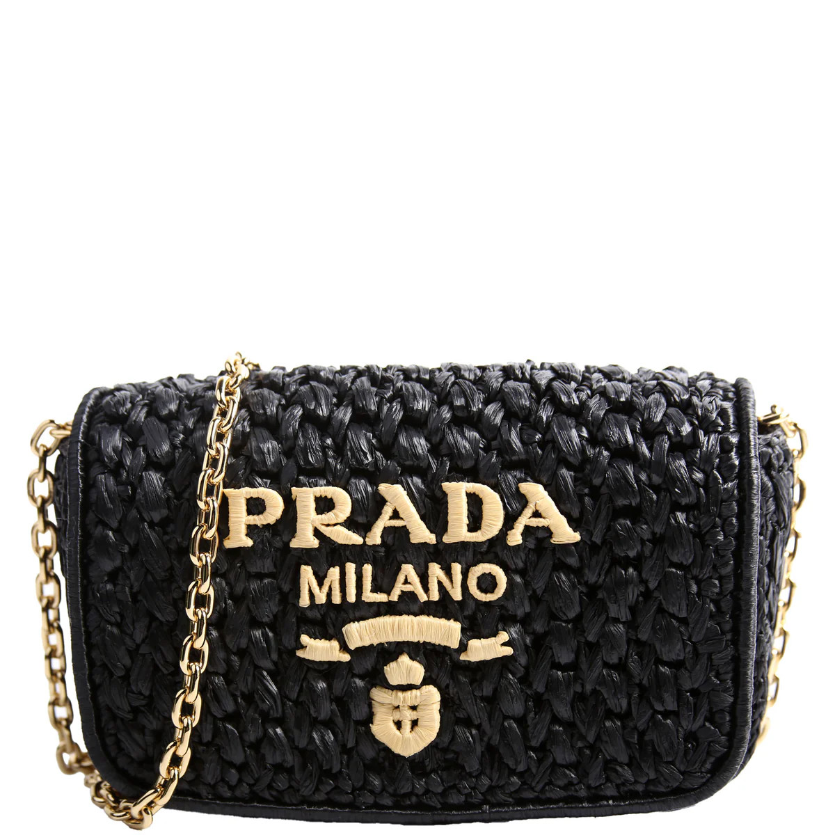 1BF135 Crochet Raffia Effect Chain Shoulder Bag Black/Beige | Keeks Designer Handbags