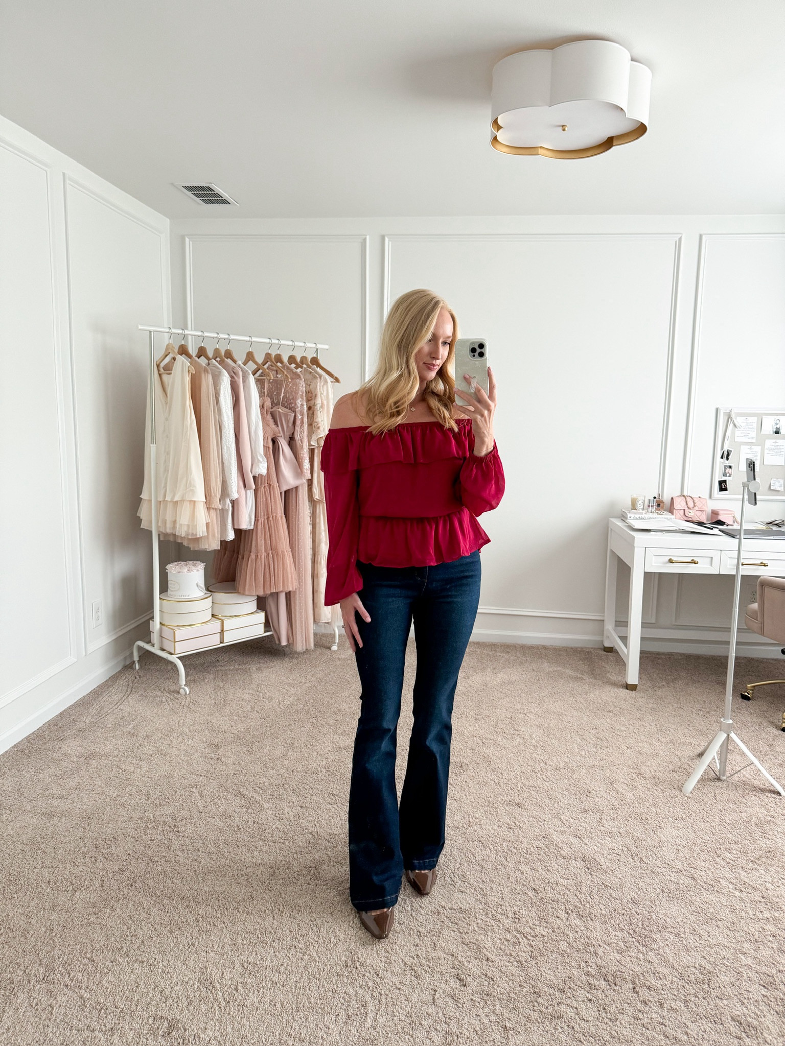 If you are back to school shopping, Walmart has the cutest pieces for such good prices! Love this off the shoulder top paired with dark flare jeans! Wearing size small in the top and 4 in the jeans. Back to school outfits // transitional outfits // work outfits // workwear // date night outfits // Walmart finds // Walmart fashion 

#LTKStyleTip #LTKBacktoSchool #LTKFindsUnder50