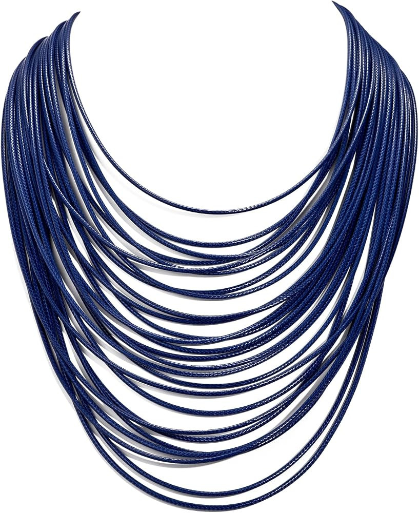 Women Multi Layer Chunky Bib Necklace Magnetic Clasp Wax Line Choker Statement Jewelry | Amazon (US)