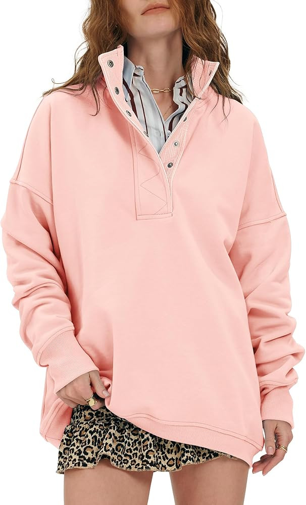 Locachy Womens Casual Button Henley Neck Cotton Oversized Sweatshirt Long Sleeve Pullover Tops Ou... | Amazon (US)