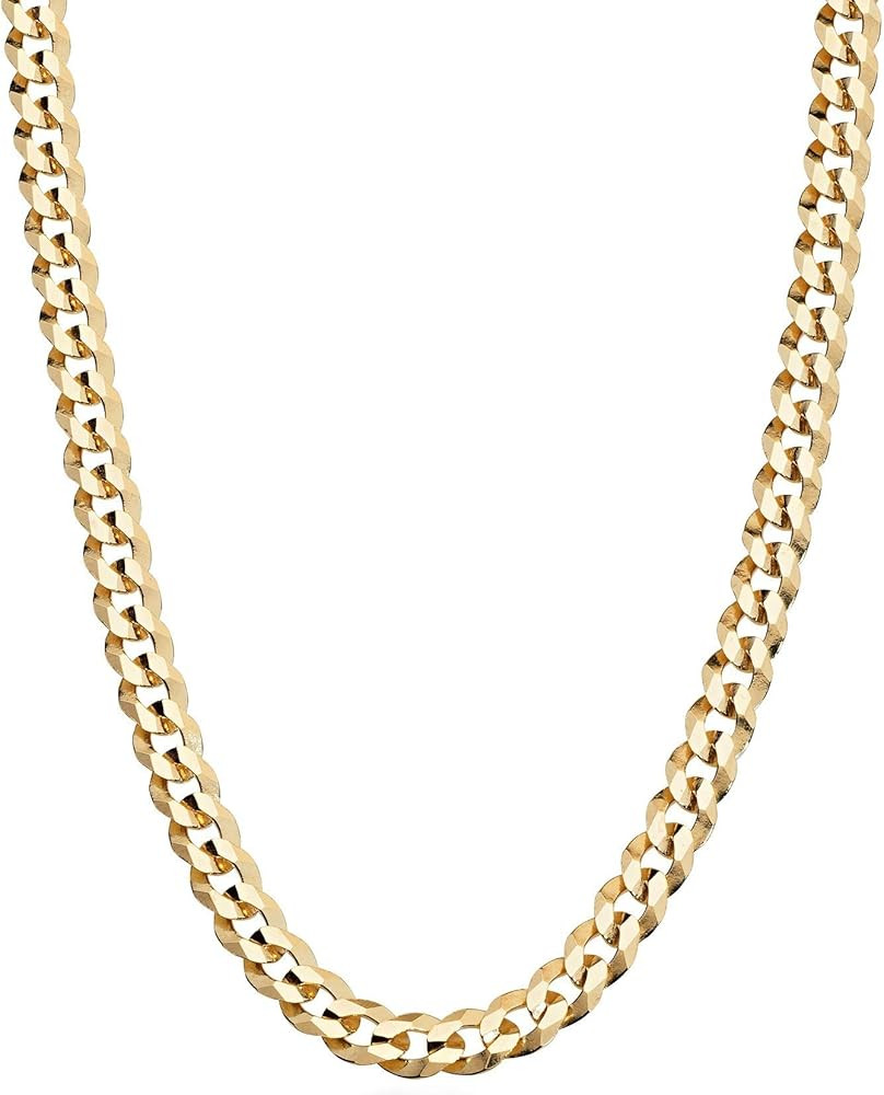 MiaBella Solid 18K Gold Over Sterling Silver Italian 5mm Diamond-Cut Cuban Link Curb Chain Necklace  | Amazon (US)