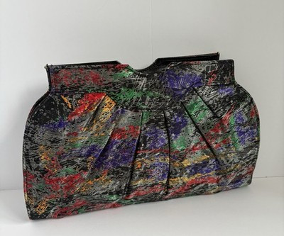 Vintage 80s J Renee Colorful Jackson Pollock Style Painted Satin Clutch Purse | eBay US