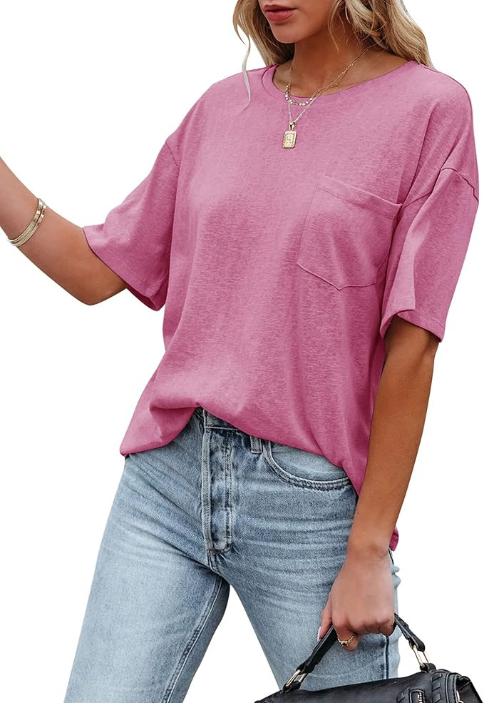 Fanway&EC Women's Short Sleeve T-Shirts Casual Crewneck Tees with Pocket Summer Basic Tops | Amazon (US)