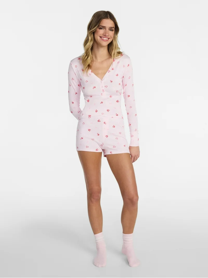 No Boundaries Giftable Henley Sleep Top and Shorts with Socks Set, 3-Piece, Women's | Walmart (US)