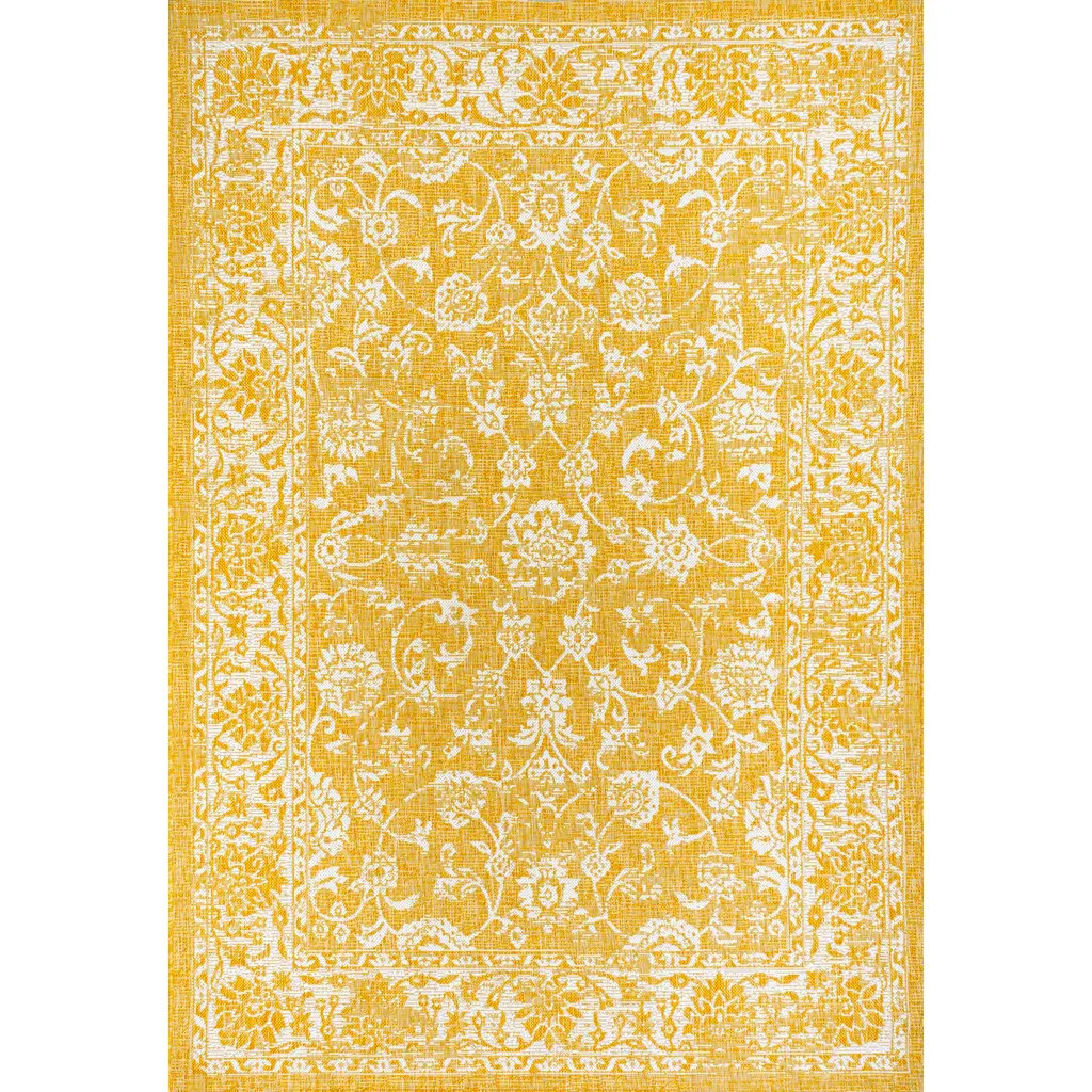 JONATHAN Y Tela Bohemian Textured Weave Floral Indoor/Outdoor Area Rug in Yellow/cream at Nordstrom, Size 5Ft 0In X 8Ft 0In | Nordstrom