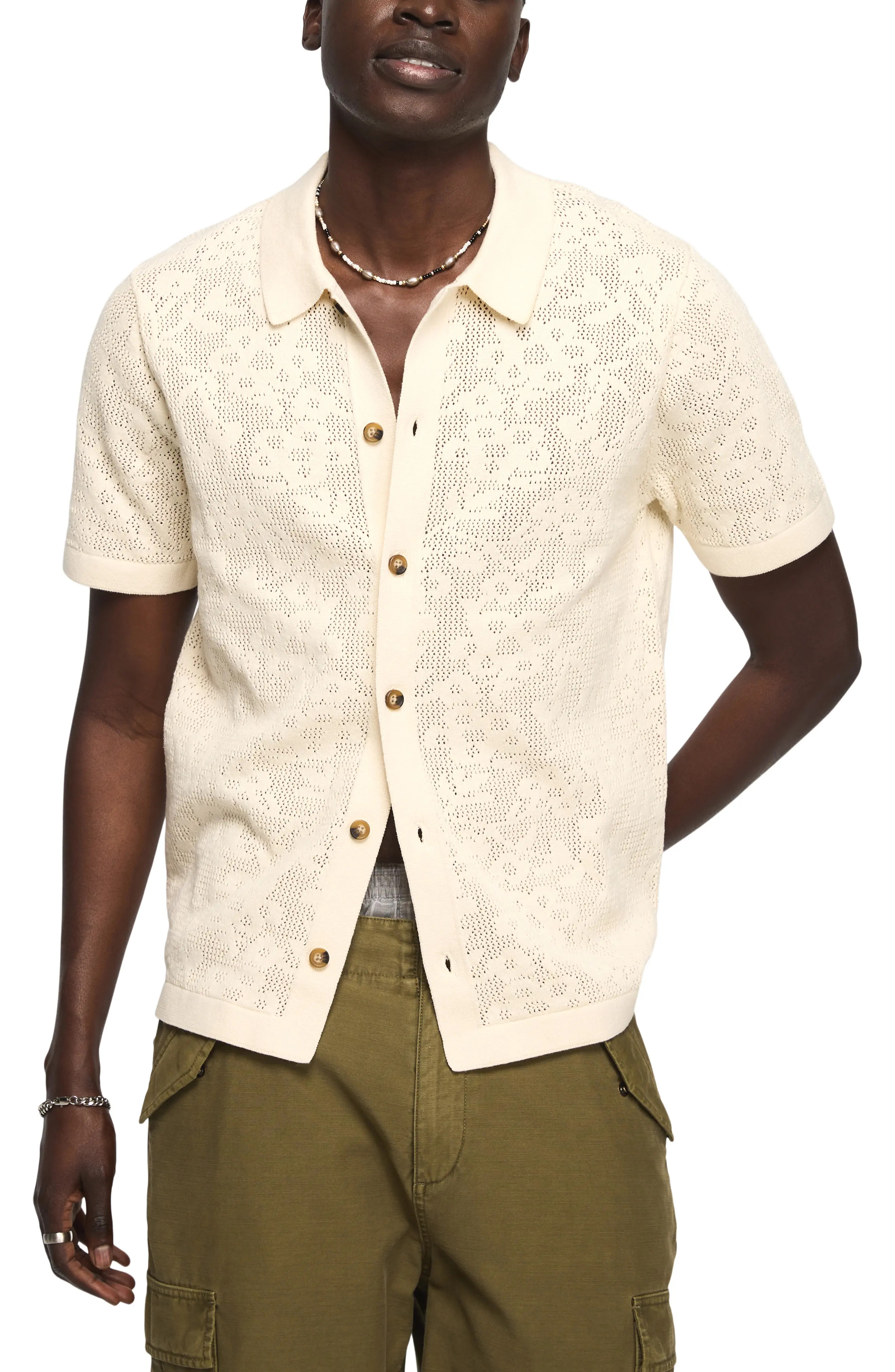 Lucky Brand Openwork Knit Cotton Button-Up Shirt (Men) | Nordstrom | Nordstrom