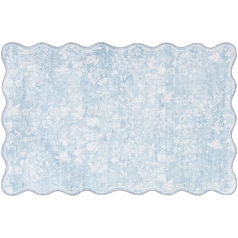 Mainstays Blue Feather Faux Fur Scalloped Indoor Accent Rug, 36"x56" | Walmart (US)