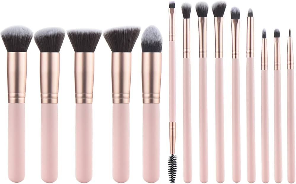 Makeup Brushes Pink wooden Makeup Brushes Set Premium Synthetic Foundation Brushes Blending Face ... | Amazon (US)