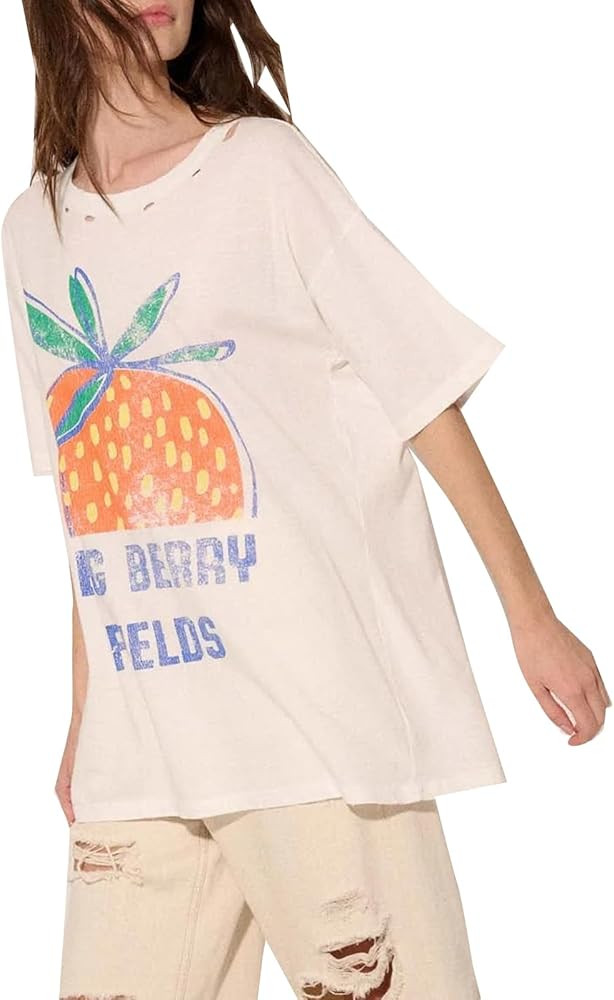 Y2k Womens Oversized Fruit Graphic Print Tees Shirts Vintage Flower Baggy Tshirt Tops Coastal Clo... | Amazon (US)