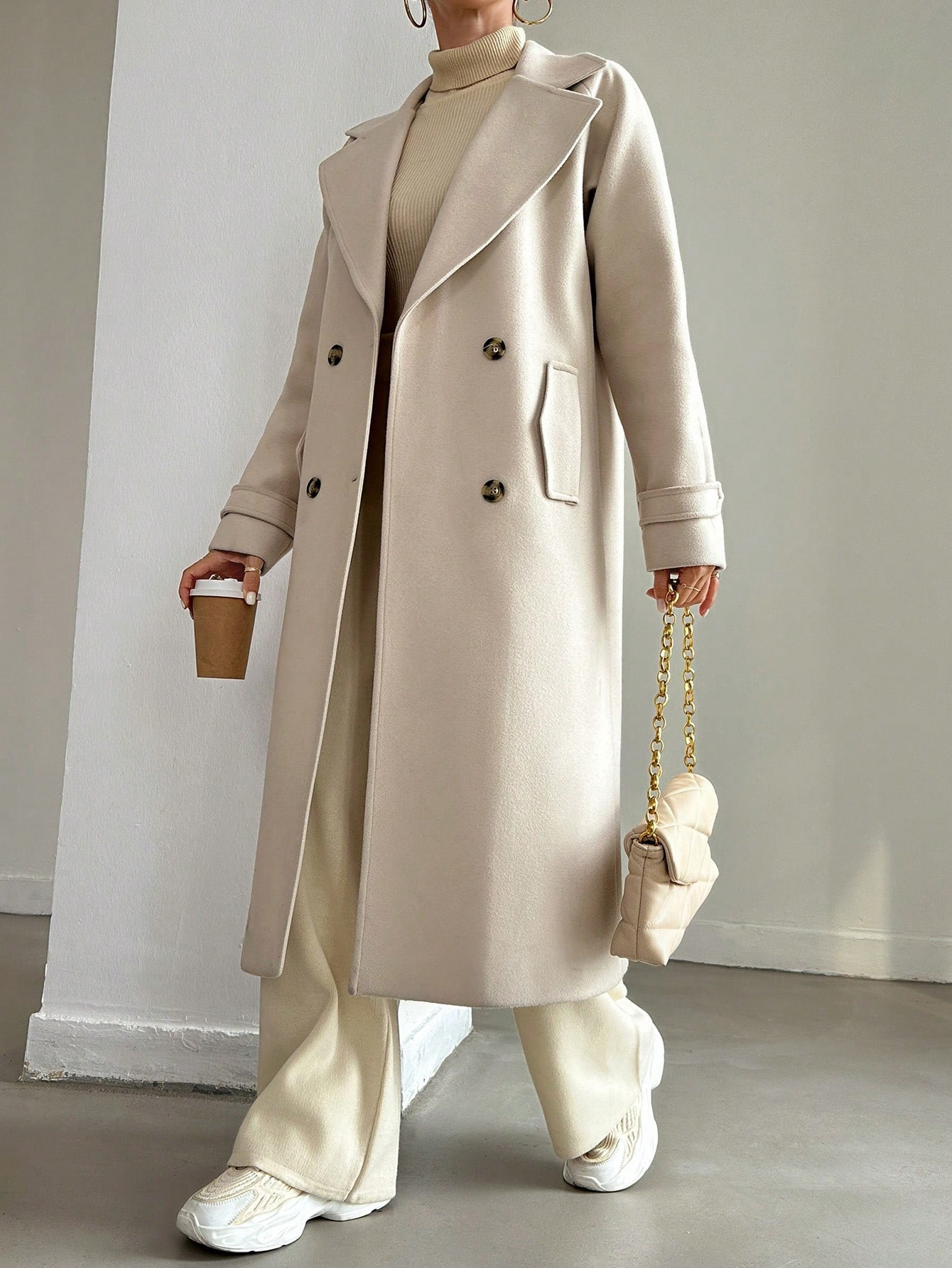 SHEIN Revers nek Dubbel Rijn Knoppen Overjassen | SHEIN