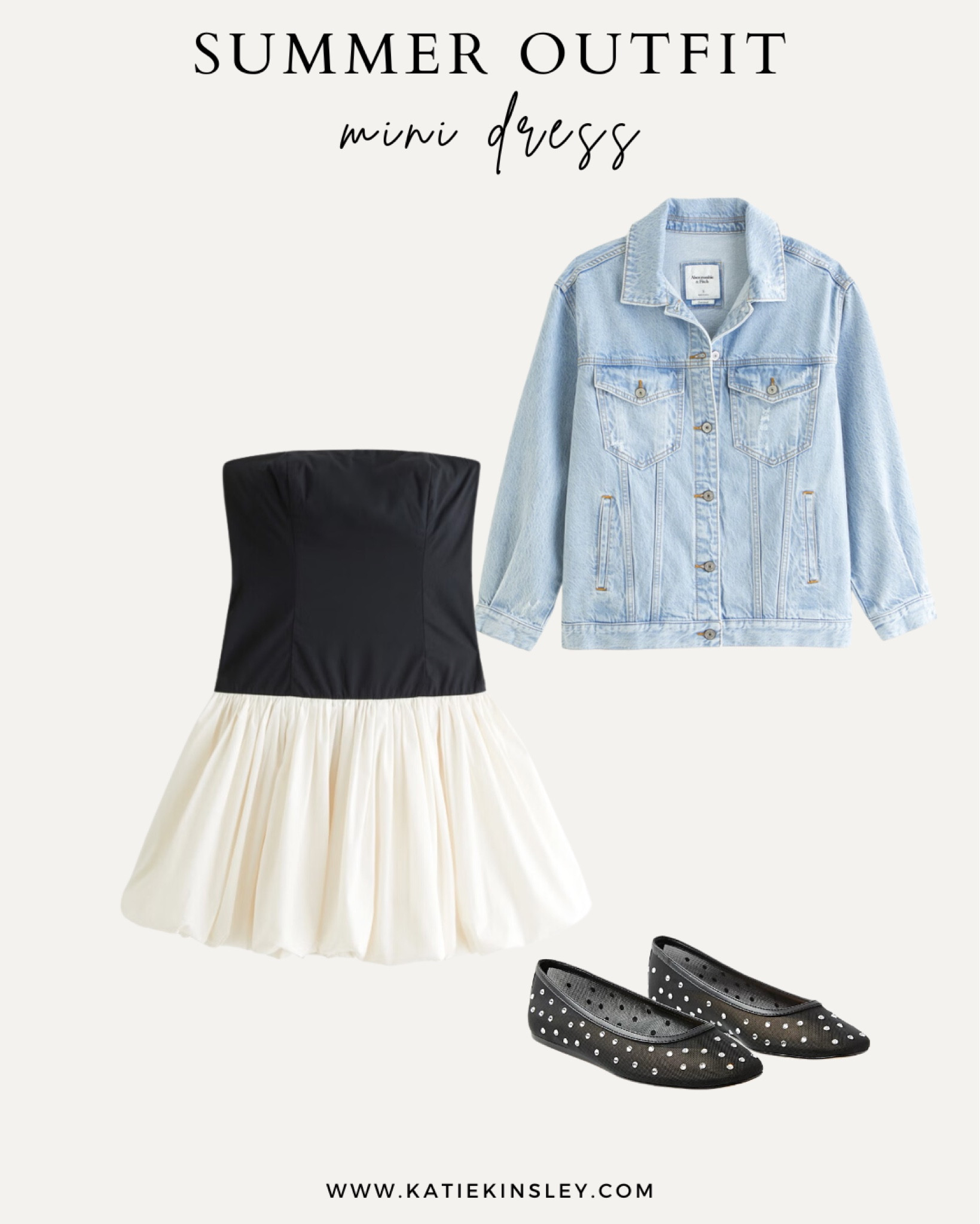 Summer outfit idea: black and white dress with a Jean jacket and rhinestone ballet flats

#LTKSummerSales #LTKMidsize #LTKStyleTip