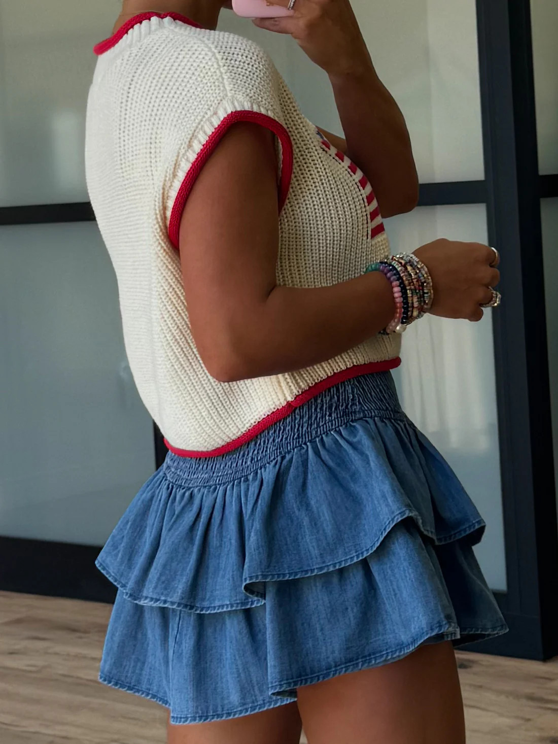 Evette Denim Smocked Skort | Talulah