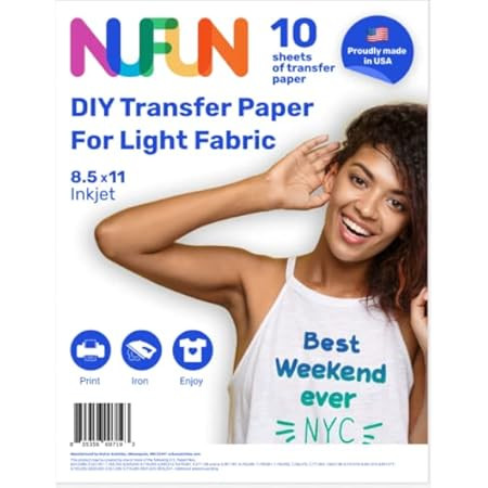 NuFun Activities Heat Transfer Paper for T Shirts, Light Fabrics, Inkjet Printable Iron-On Heat, 8.5 | Amazon (US)