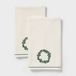 2pk Holly Wreath Christmas Hand Towels Cream - Threshold™ | Target