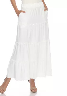 White Mark Women's Tiered Maxi Skirt, X-Large | Belk