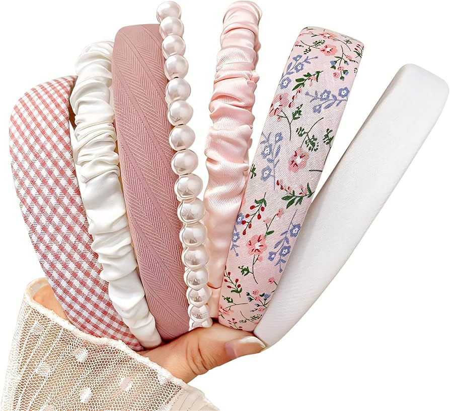 Headbands for Women Girls, 7pc Set - Non Slip Floral Padded Headbands Cute Pearl Headband for Gir... | Amazon (US)