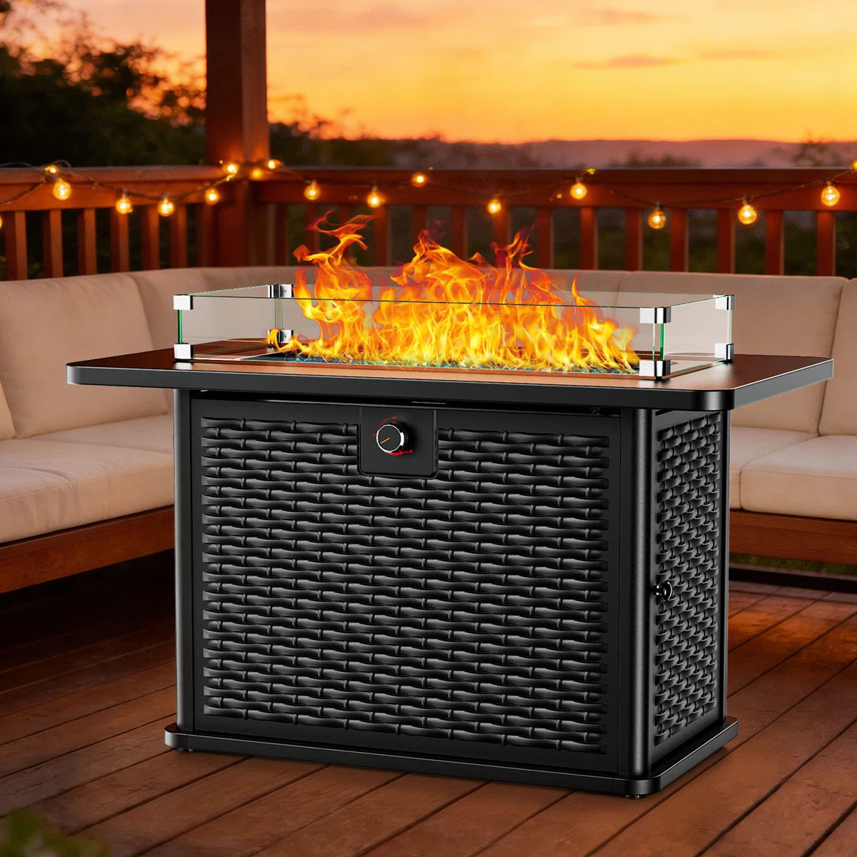 43" Fire Pit Table Propane Outdoor Fireplace with Glass Rocks, Rain Cover ,Glass Wind Guard,Remov... | Wayfair North America