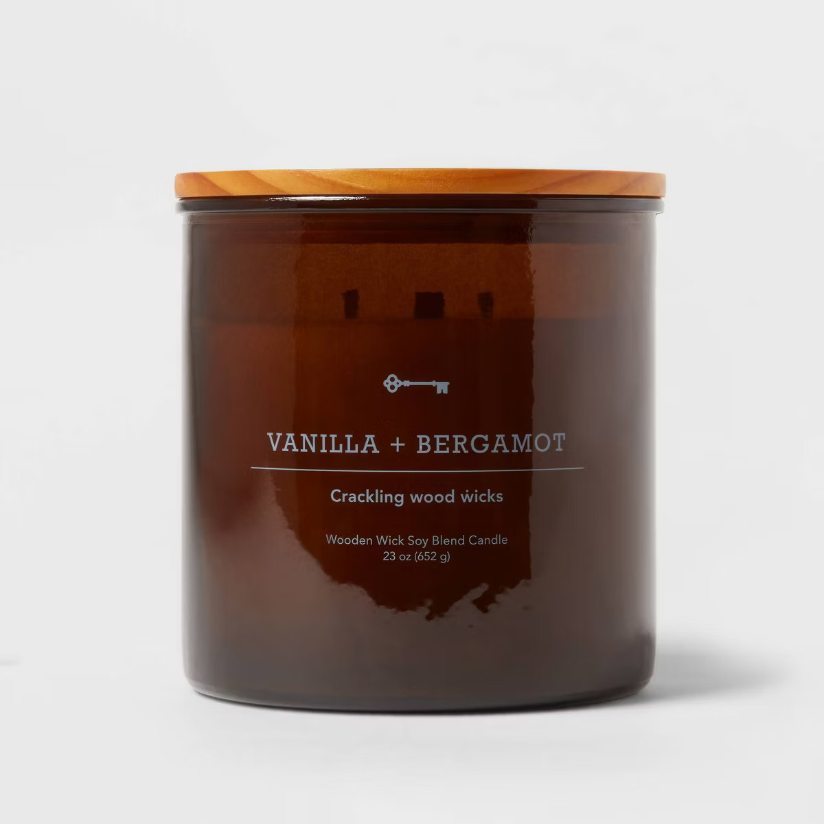 3-Wick Amber Glass Vanilla + Bergamot Lidded Wood Wick Jar Candle 21oz - Threshold™ | Target