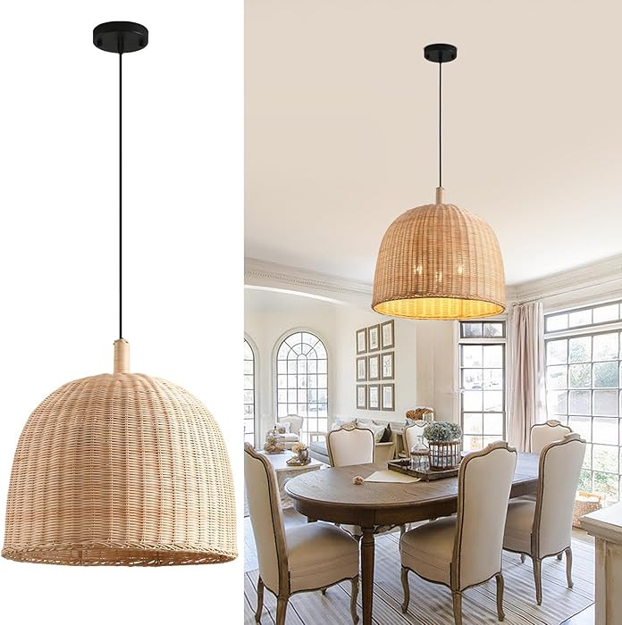 3-Light Rattan Pendant Light,17.7" Boho Pendant Light Wicker Hanging Light,Hand-Woven Rattan Chan... | Amazon (US)