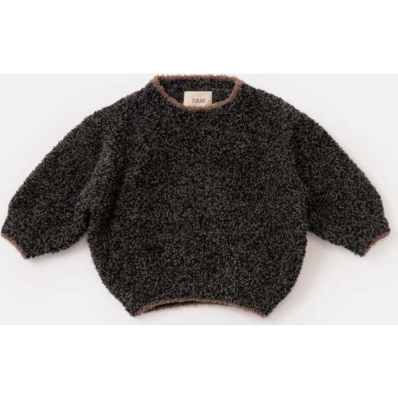 7AM Enfant | Baby Fuzzy Boxy Contrast Trim Sweater, (Black Melange, Size 3-4Y) | Maisonette | Maisonette