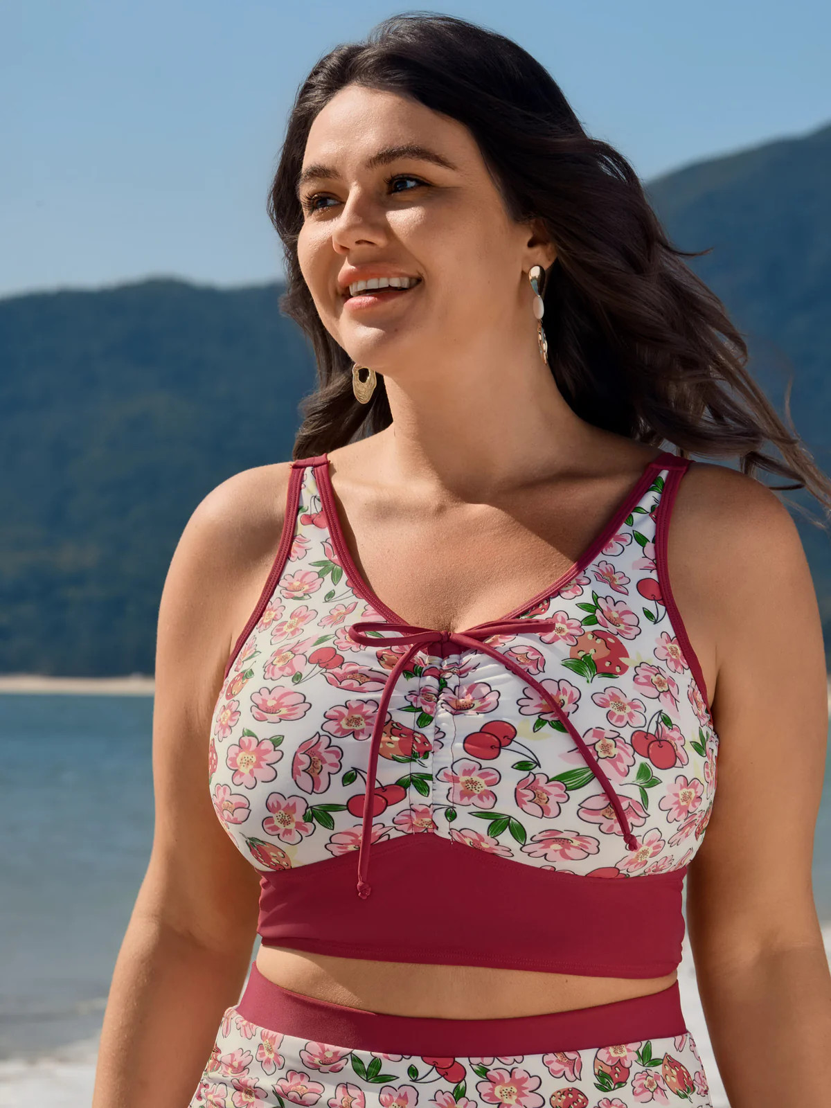 Floral Print Drawstring Front Bikini Top | Bloomchic