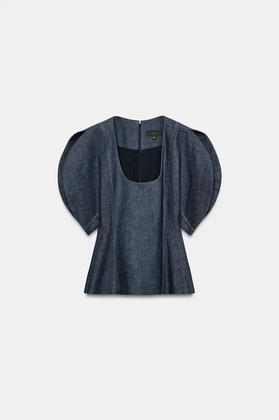 ZW COLLECTION PUFF SLEEVE DENIM BLOUSE | Zara US