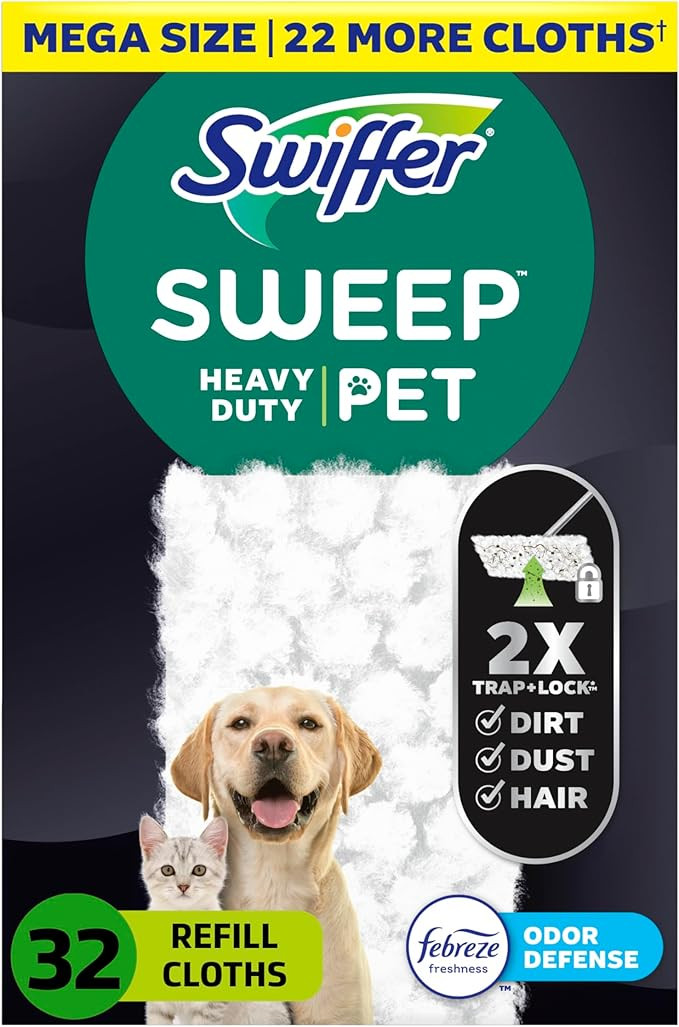Sweep + Mop, Dry Pads Refill, Floor Cleaner for Dirt, Dust, Hair, Cleaning Cloths for Mopping Hom... | Amazon (US)