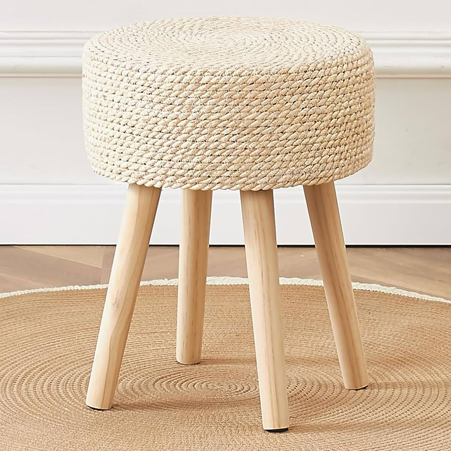 Cpintltr Footstool Ottoman Round Natural Seagrass Foot Stool Pouf Ottomans with Solid Wood Legs H... | Amazon (US)