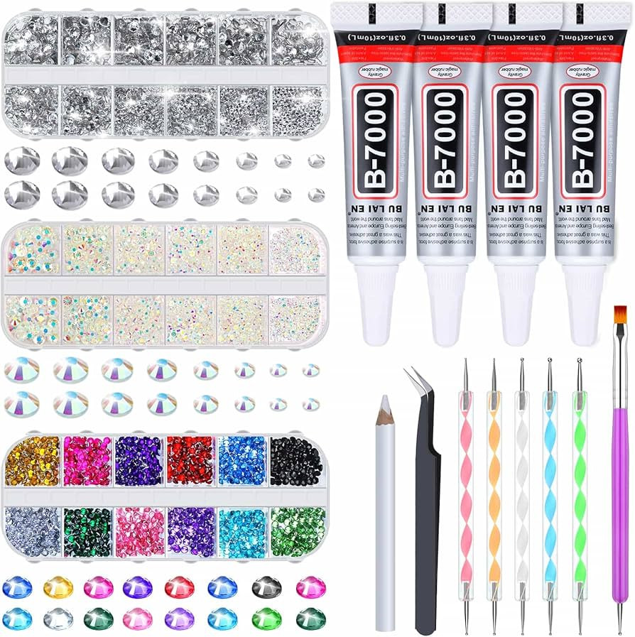 B7000 Jewelry Glue with Rhinestones for Clothes, 4500Pcs Craft Rhinestones Gems with Clear Rhines... | Amazon (CA)
