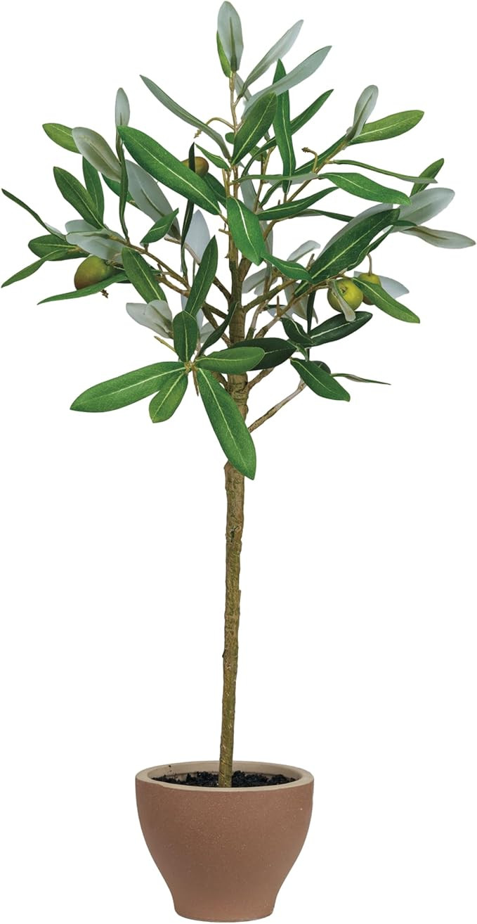 Creative Co-Op Evergreen Faux Olive Topiary Tree in Dolomite Pot, Green | Amazon (US)
