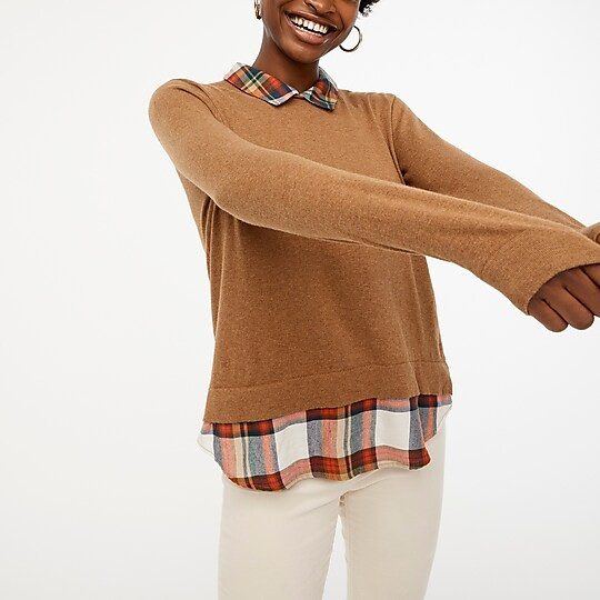 Tartan woven collar sweater | J.Crew Factory