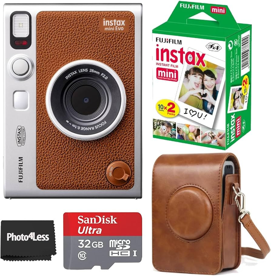 Fujifilm Instax Mini EVO Hybrid Brown Instant Camera | Instax Mini Twin Pack Instant Film | 32GB ... | Amazon (US)