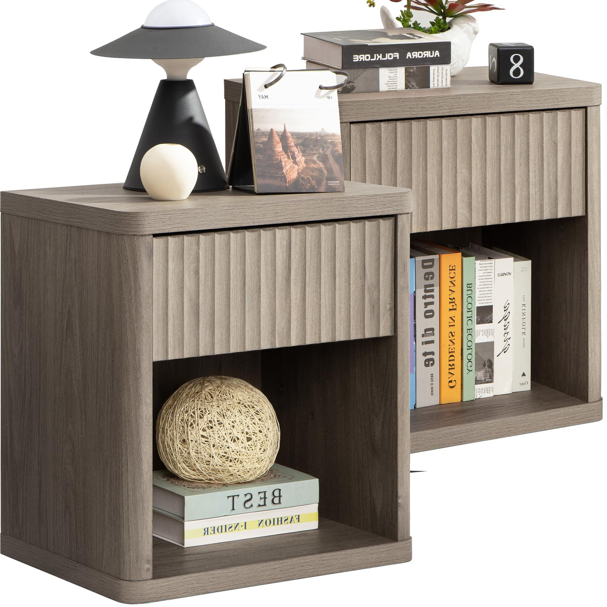 SICOTAS Night Stand Set of 2 Nightstands with Drawer Storage Fluted Bed Side Table End Table Larg... | Amazon (US)