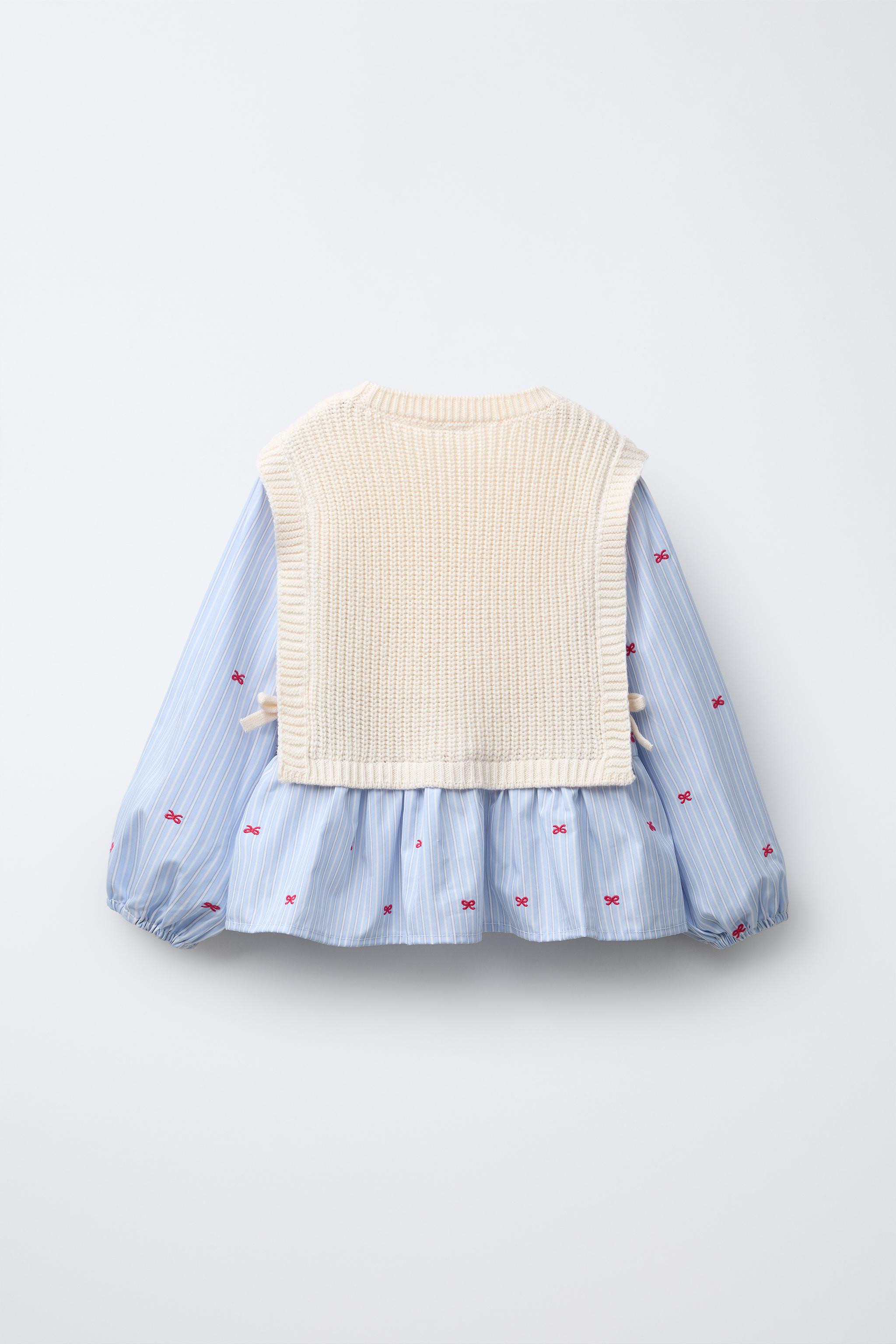 BOW EMBROIDERY SHIRT WITH KNIT VEST | Zara US
