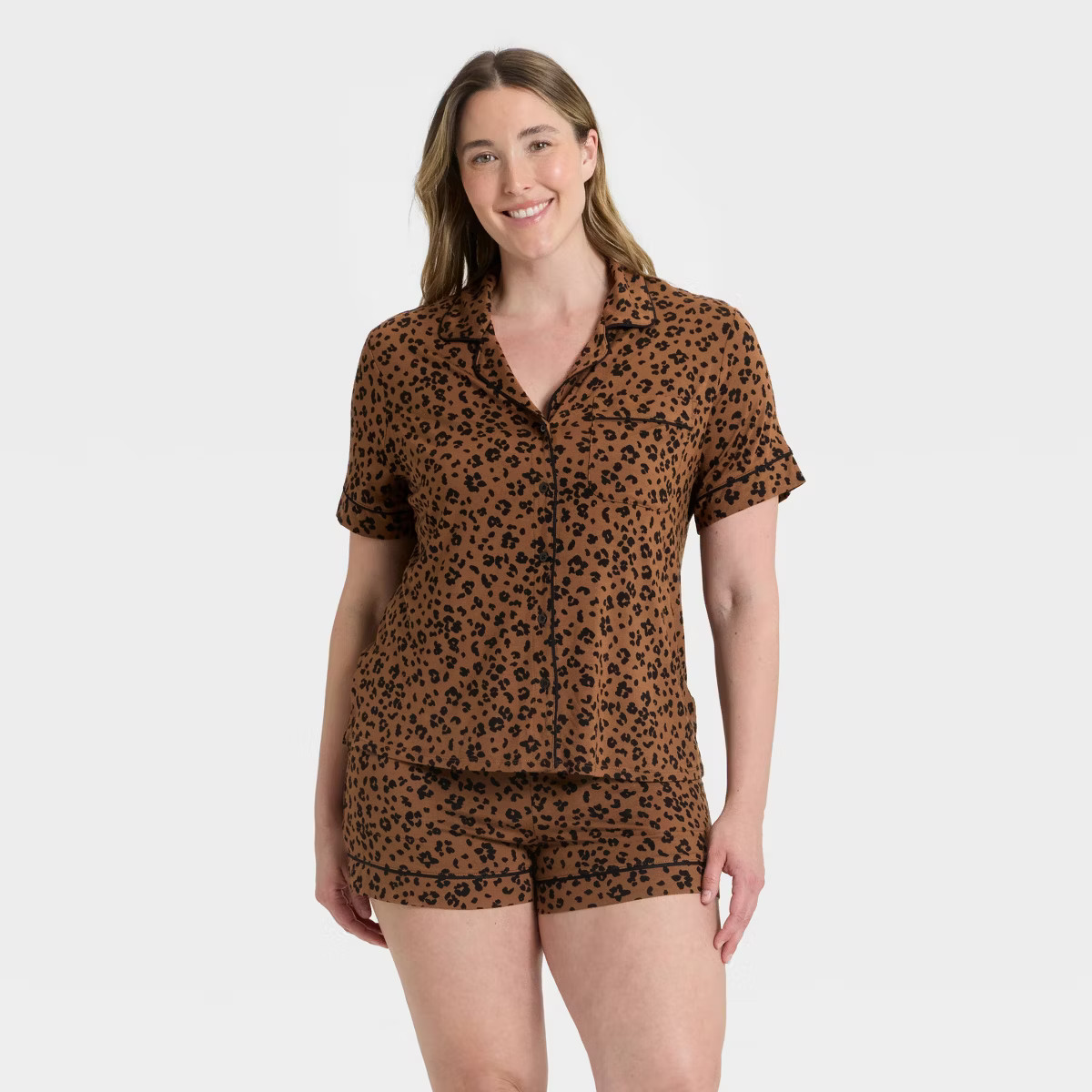 Women's Cloud Knit Short Sleeve Notch Collar Shirt and Shorts Pajama Set - Auden™ | Target