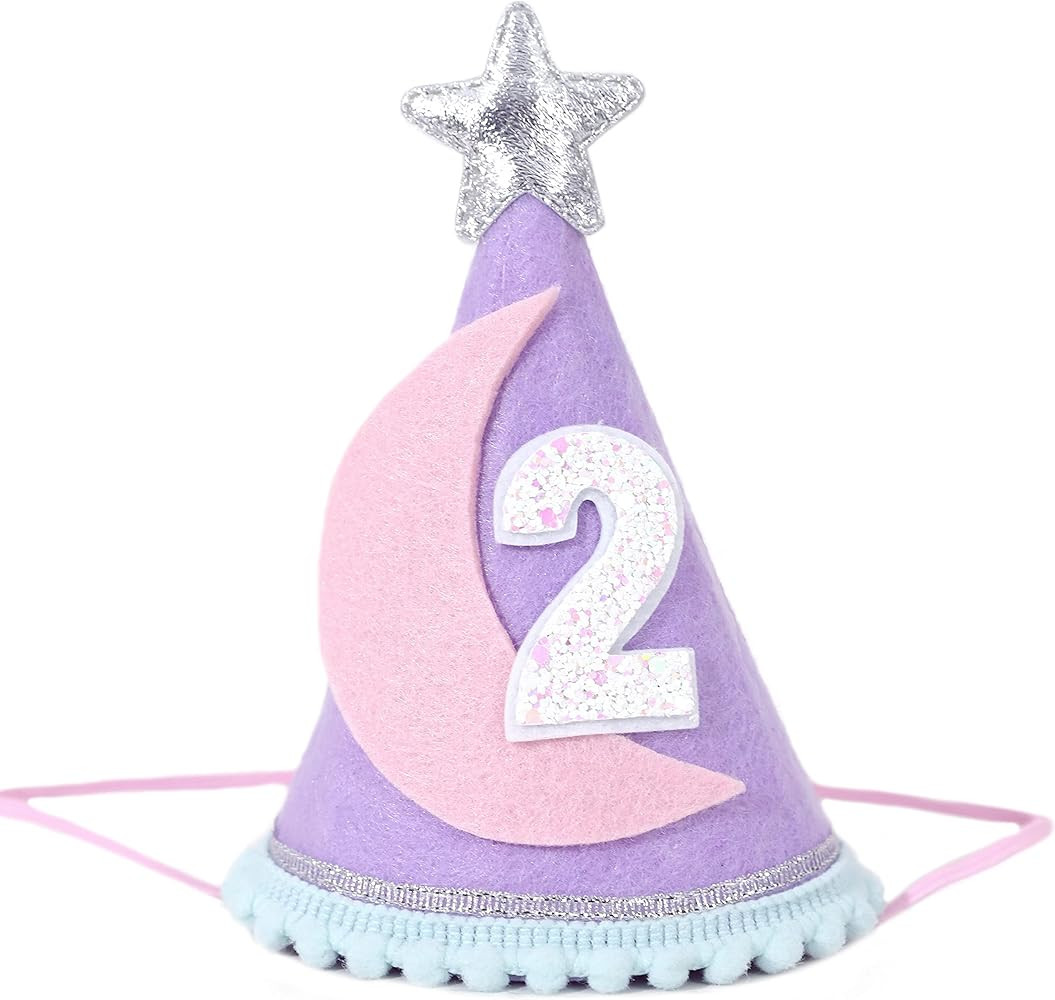 Two the Moon Birthday Hat for Girls - Outer Space 2nd Birthday Decoration for Girl, Girl Space 2n... | Amazon (US)