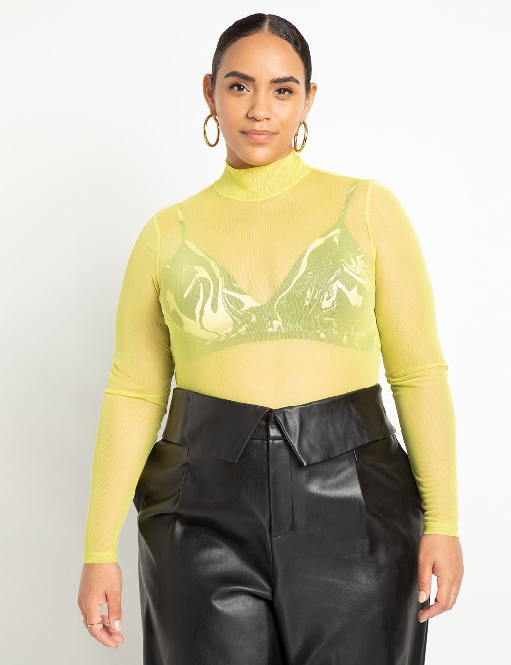 Mesh Turtleneck Bodysuit | Women's Plus Size Tops | ELOQUII | Eloquii